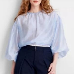 NWT Future Collective Light Blue Balloon Sleeve Sheer Blouse Size 4X